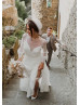 Long Sleeves Ivory Polka Dot Tulle Cute Wedding Dress